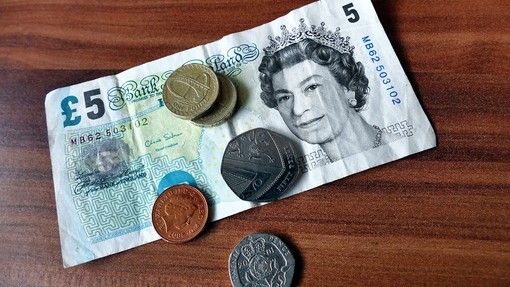 Five Pound Note and Coins