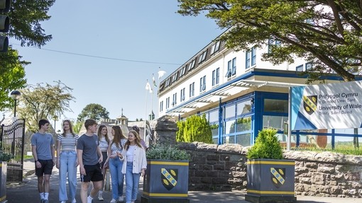 students walking through carmarthen town