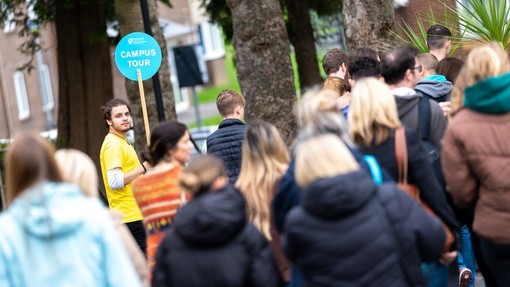 Student ambassador leading a Carmarthen campus tour