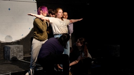 Students practicing for a performance